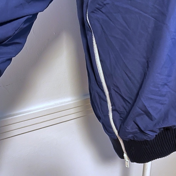 Navy Blue Yellow Striped Reversible Windbreaker/Sweater with White Zipper Side - Picture 5 of 6